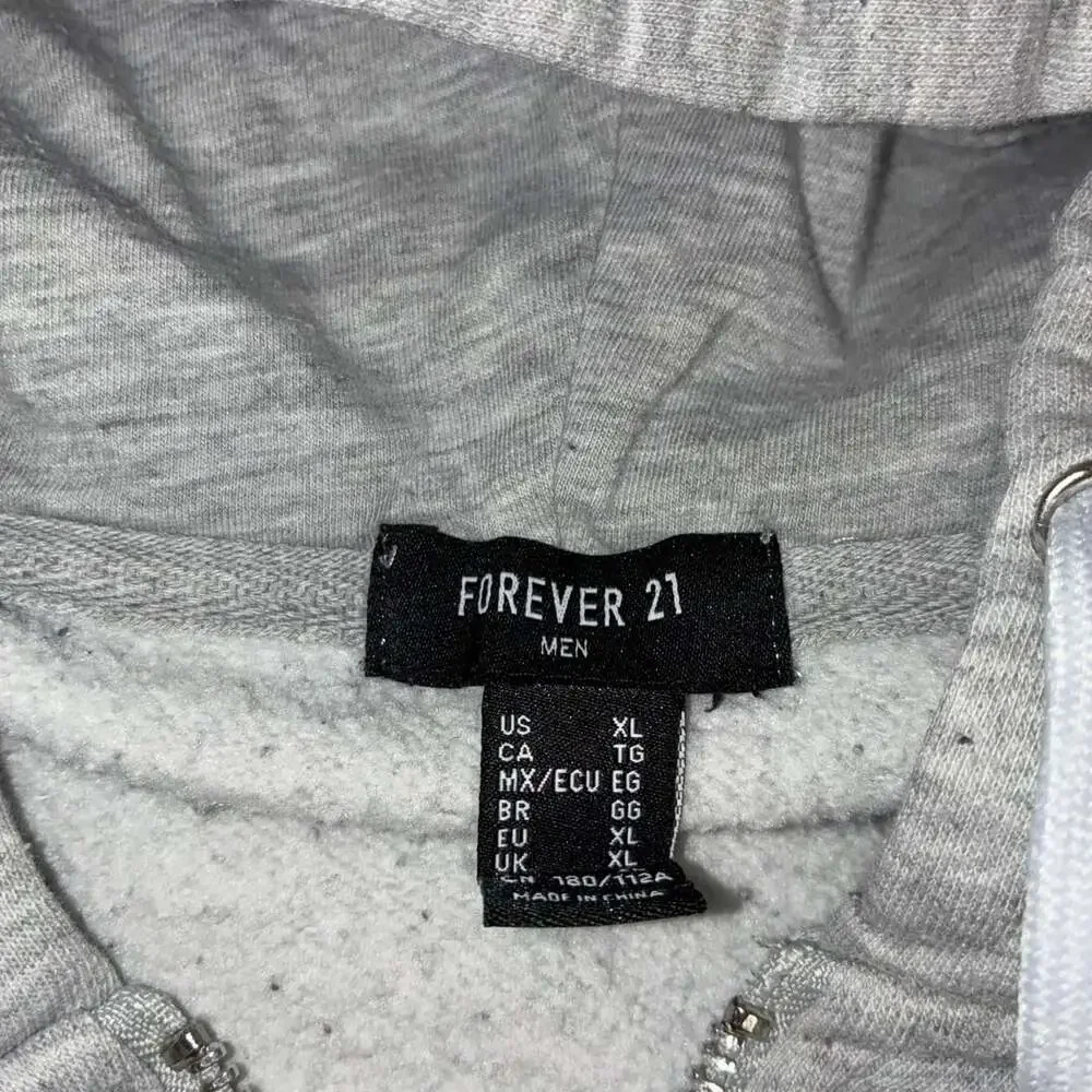 Forever 21 Zip Up Men Hoodie Size XL Gray Heather Fleece Sweatshirt